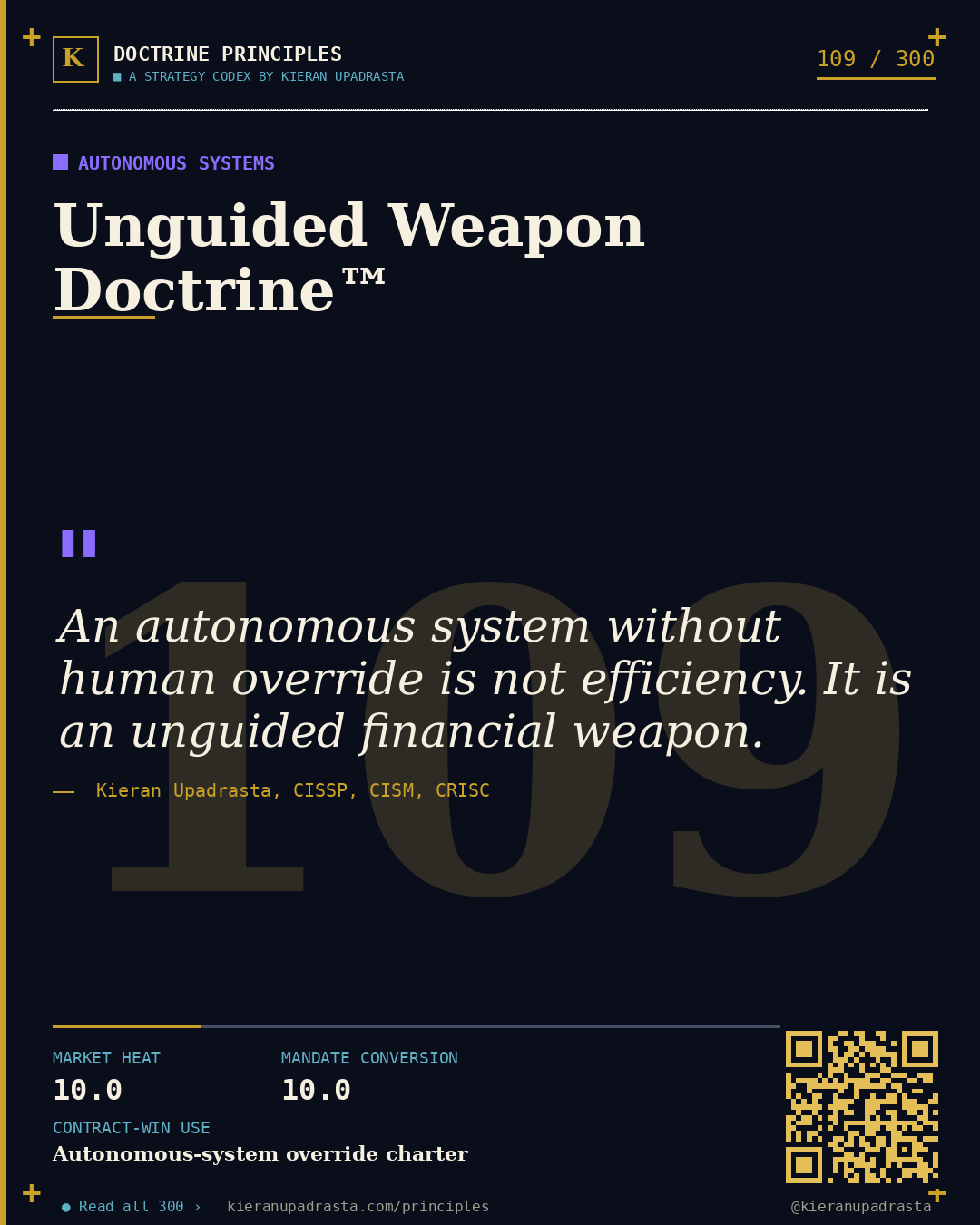 Principle 109: Intimate Data Doctrine™ &mdash; Biometrics doctrine card by Professor Kieran Upadrasta, CISSP CISM CRISC, Schiphol University