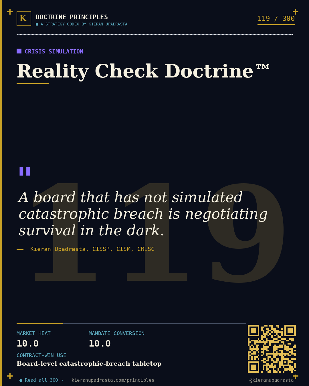Principle 119: False Comfort Doctrine™ &mdash; Cyber Insurance doctrine card by Professor Kieran Upadrasta, CISSP CISM CRISC, Schiphol University