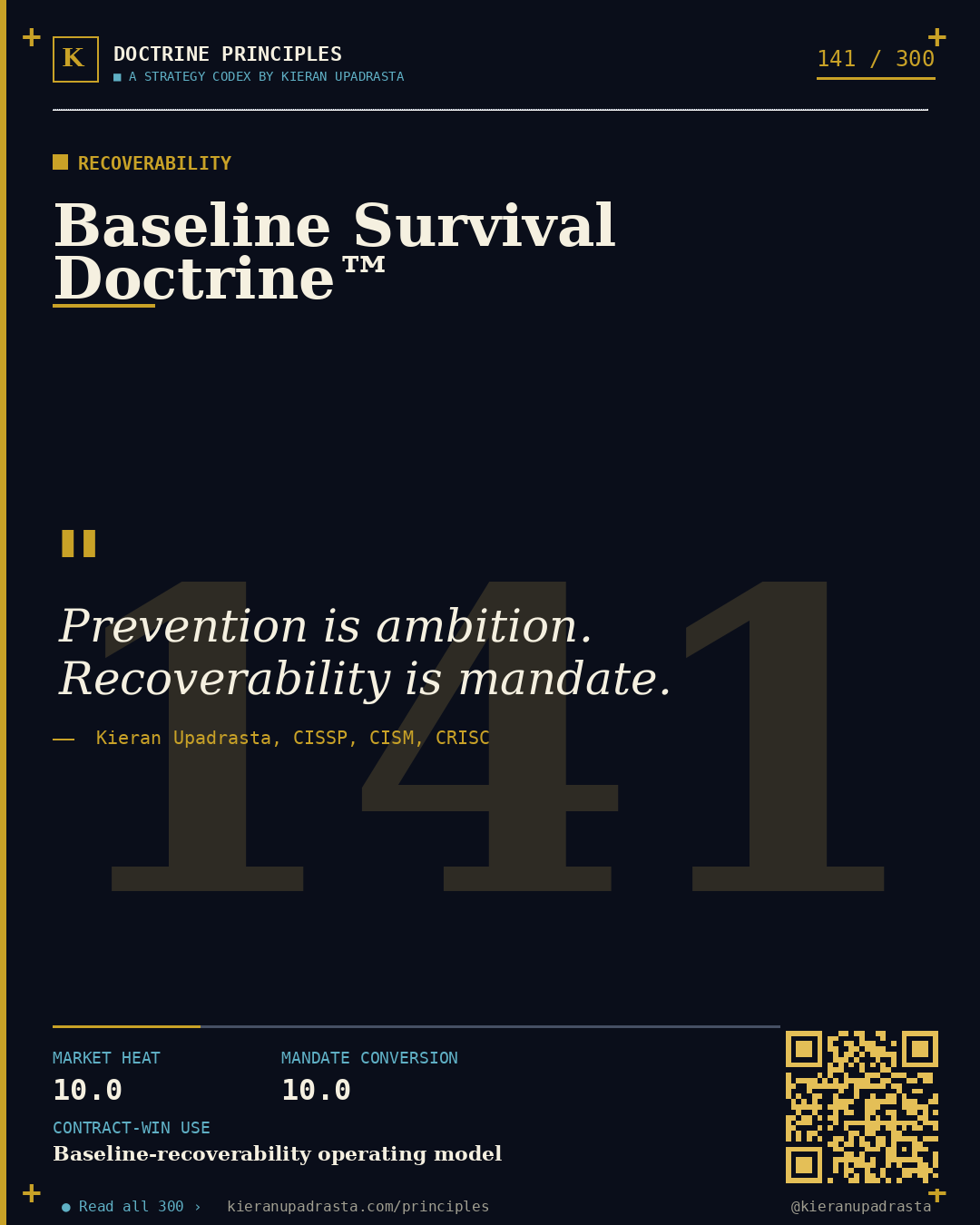 Principle 141: Strictest-Regime Doctrine™ &mdash; Strictest Regime doctrine card by Professor Kieran Upadrasta, CISSP CISM CRISC, Schiphol University