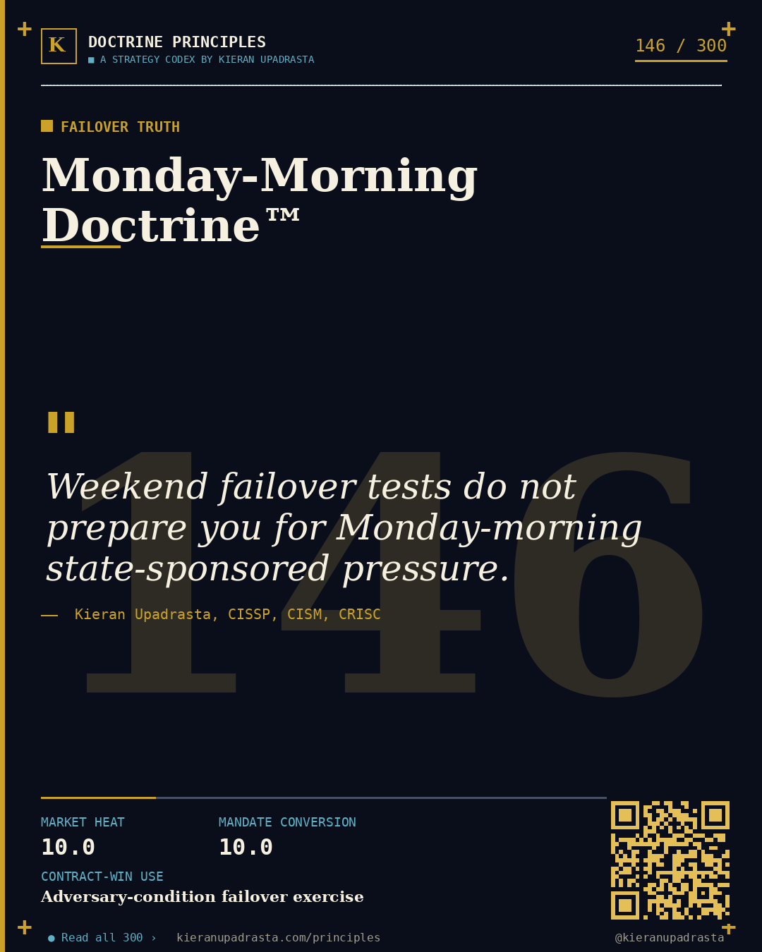 Principle 146: Physical Chasm Doctrine™ &mdash; True Air Gap doctrine card by Professor Kieran Upadrasta, CISSP CISM CRISC, Schiphol University