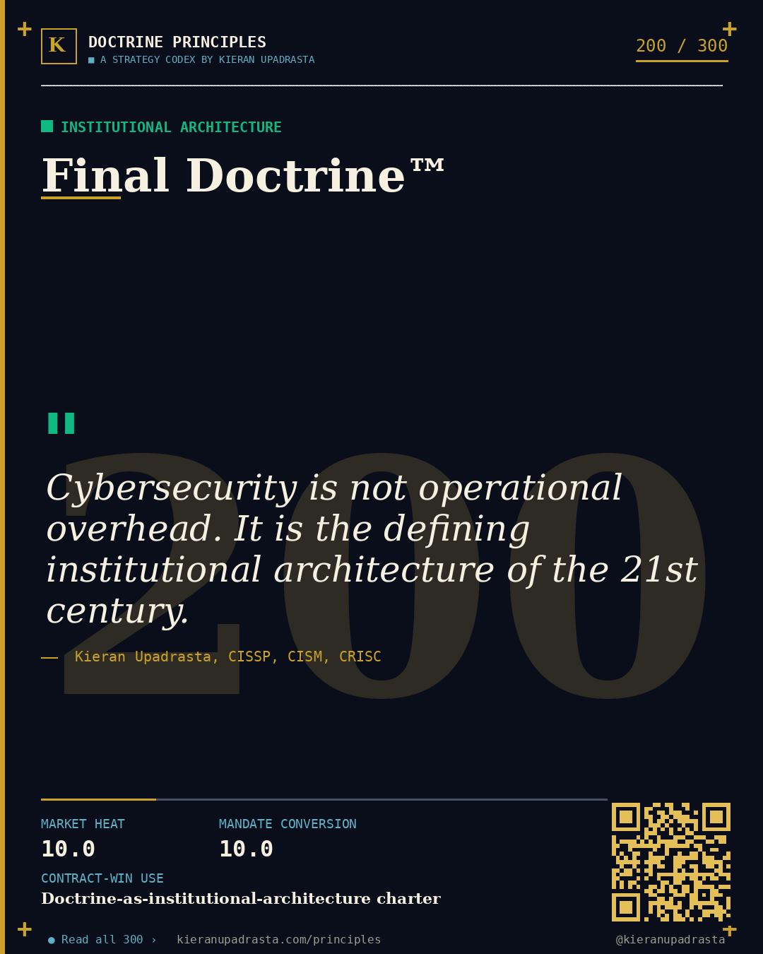 Principle 200: Attacker Advantage Doctrine™ &mdash; Defender Economics doctrine card by Professor Kieran Upadrasta, CISSP CISM CRISC, Schiphol University