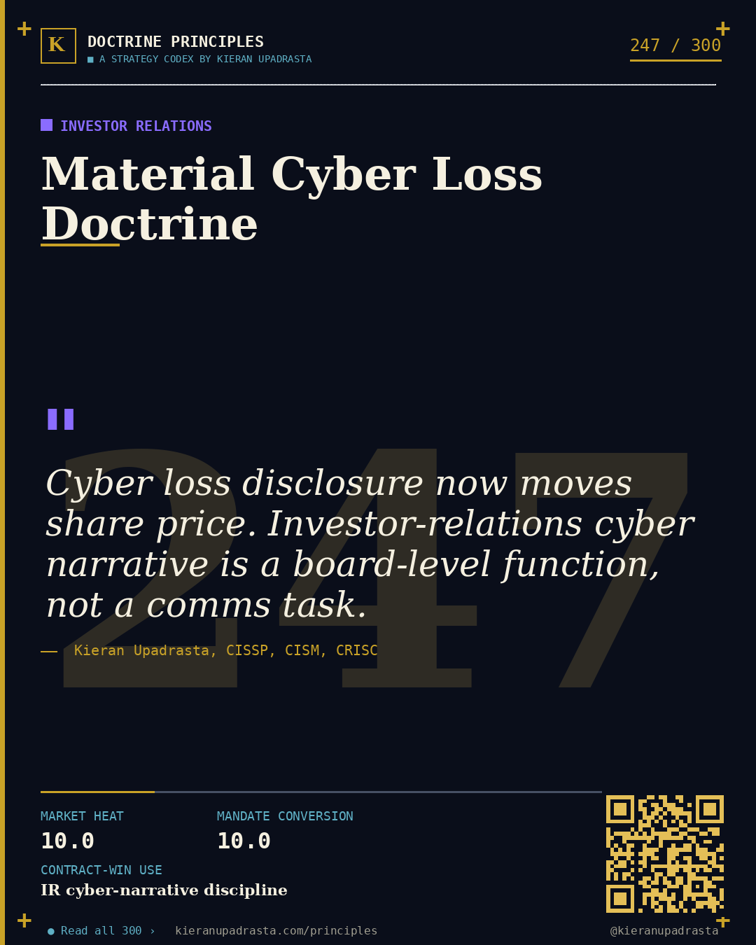 Principle 247: Press-Release-as-Disclosure &mdash; Crisis Comms doctrine card by Professor Kieran Upadrasta, CISSP CISM CRISC, Schiphol University